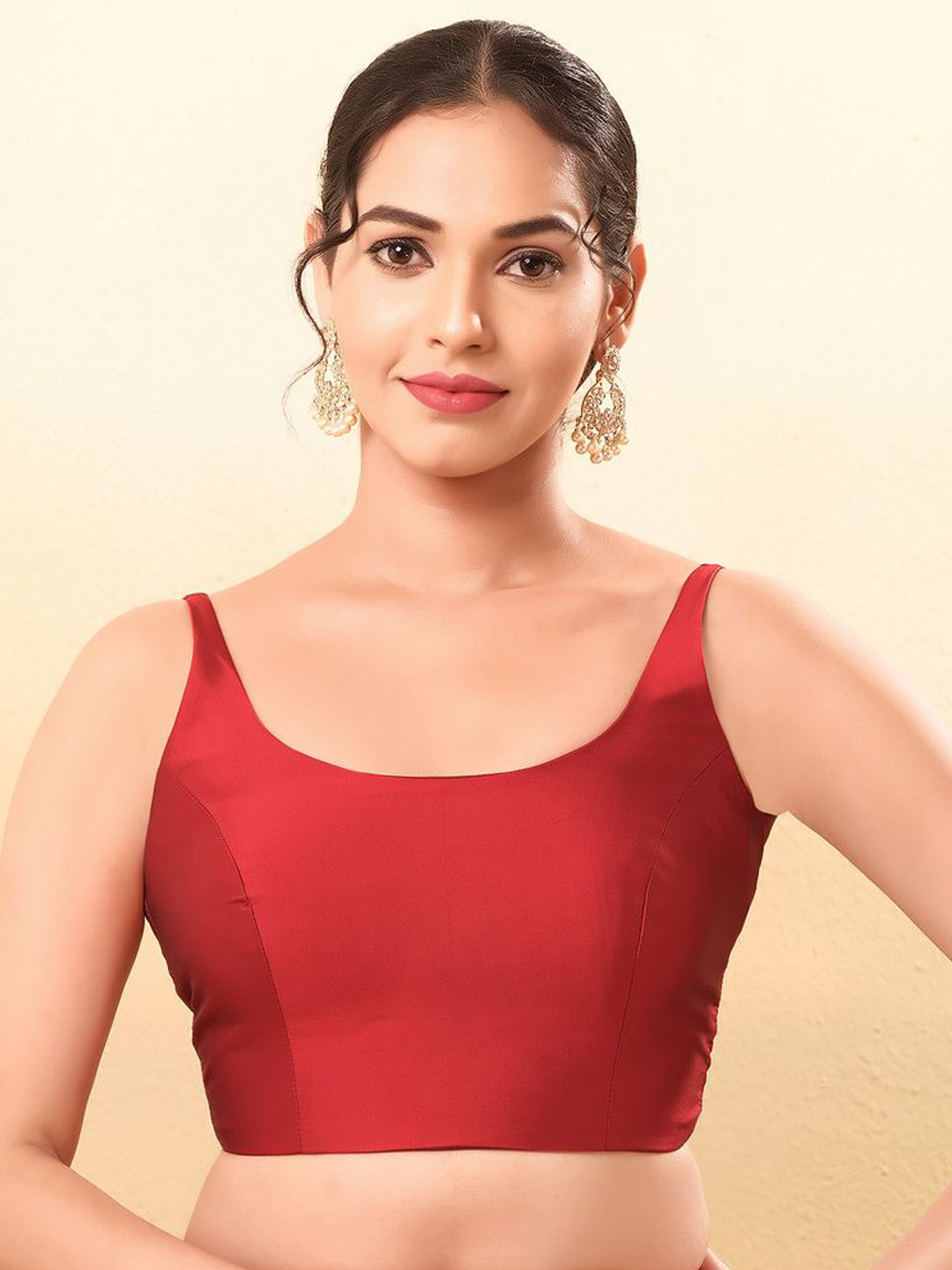 VAMAS - THE DESIGNER BLOUSES Maroon Taffeta Silk Solid Sleeveless Readymade Saree Blouse