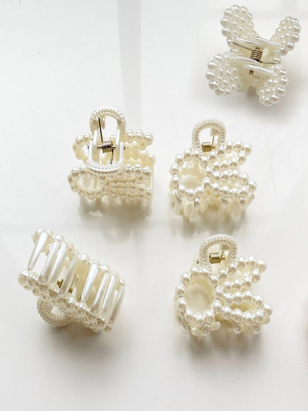 LYKAA Set of 5 White Stylish Fancy Pearl Hair Clip Clutchers