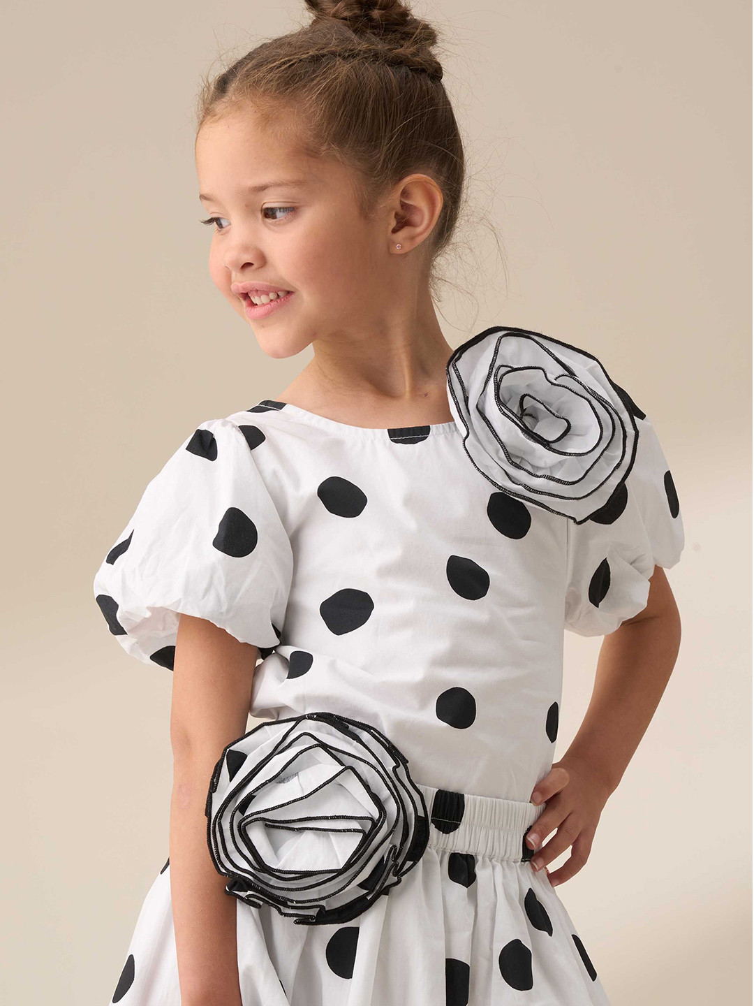 Angel & Rocket Polka Dot Puff Sleeve Cotton Crop Top