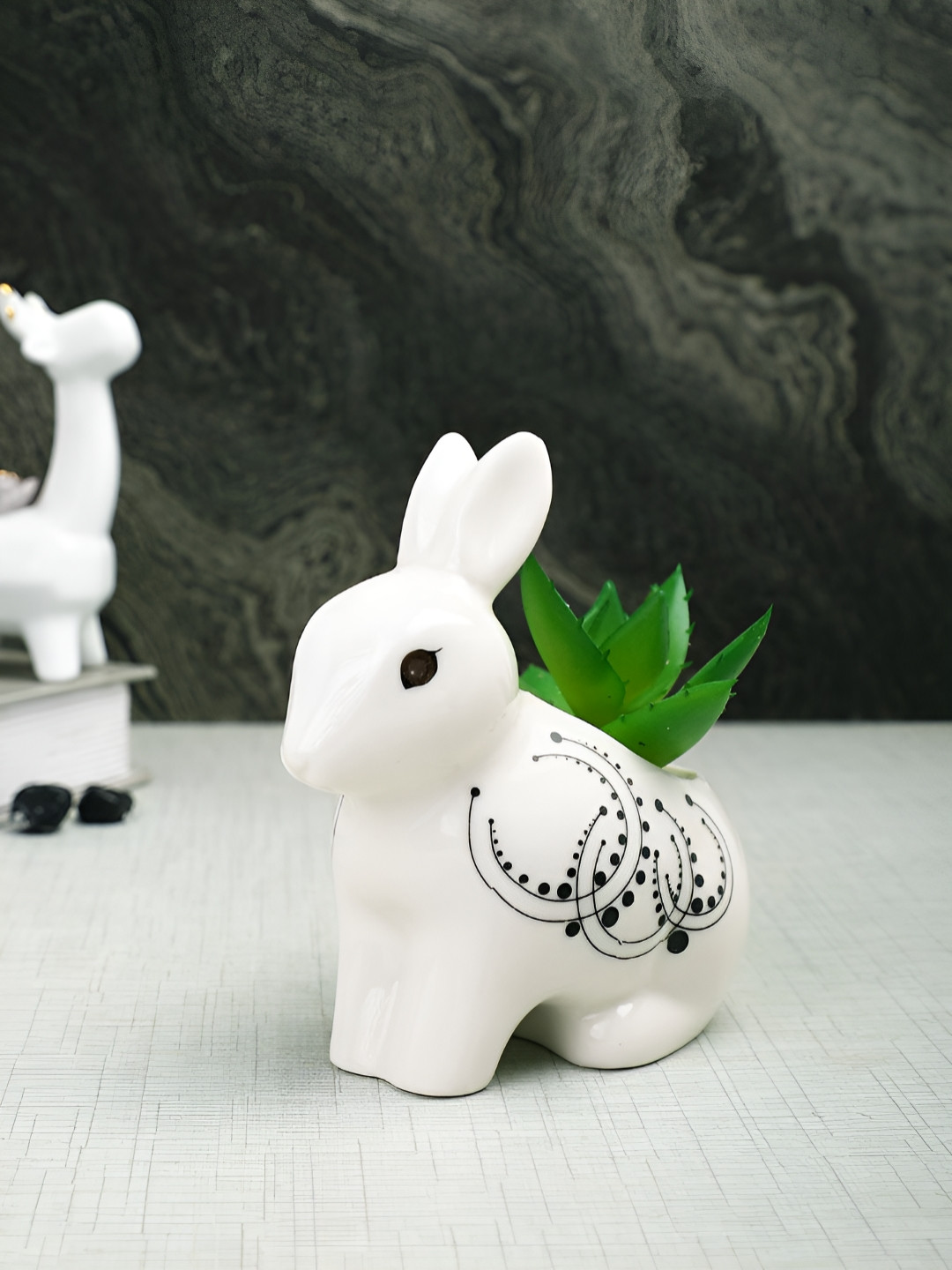 Myntra Elegant Homes White & Green Elegant Bunny Succulent Artificial Flowers and Plants