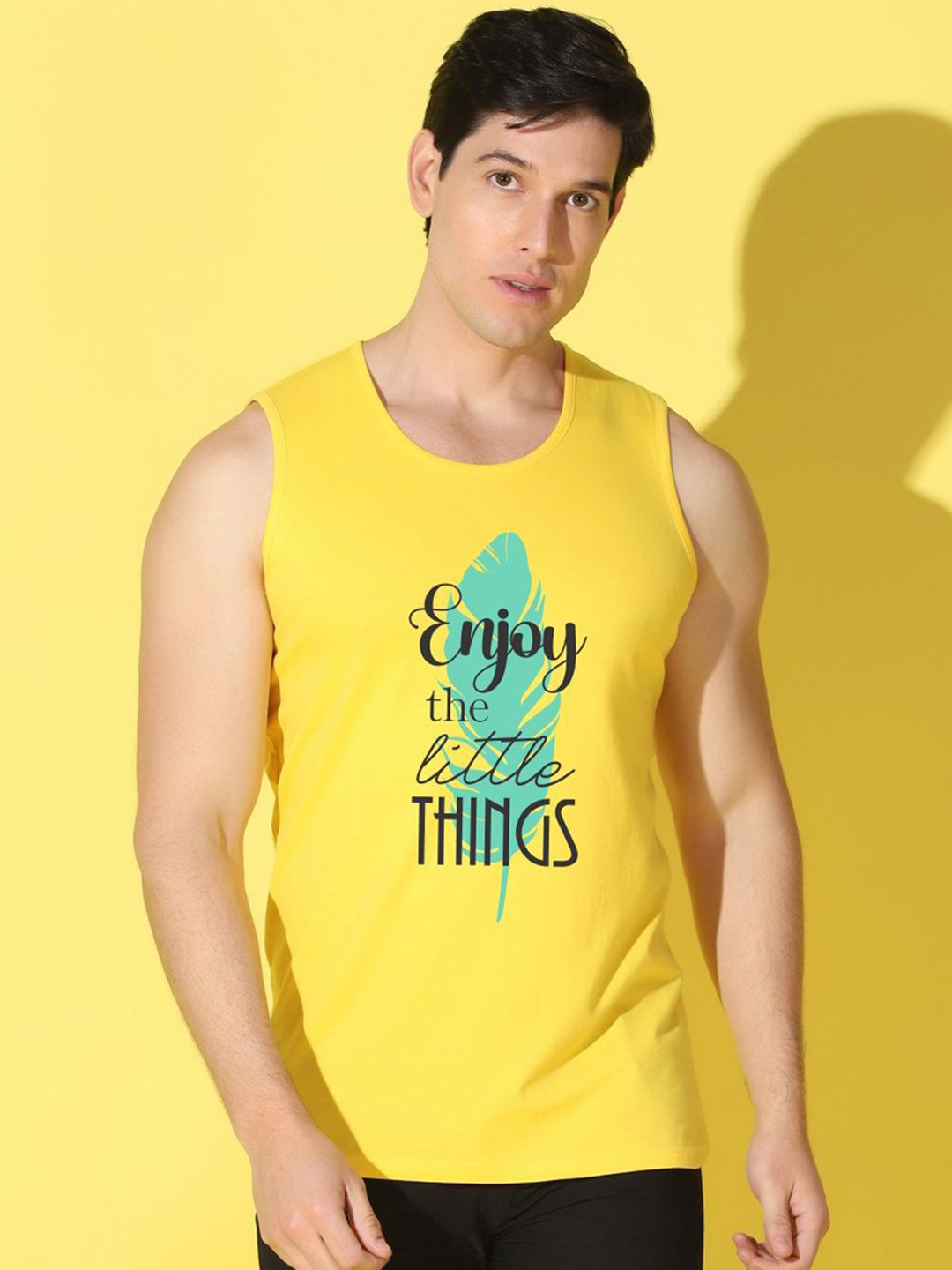 WOOSTRO Printed Gym Innerwear Vest VWS26 ENJOY YELLOW