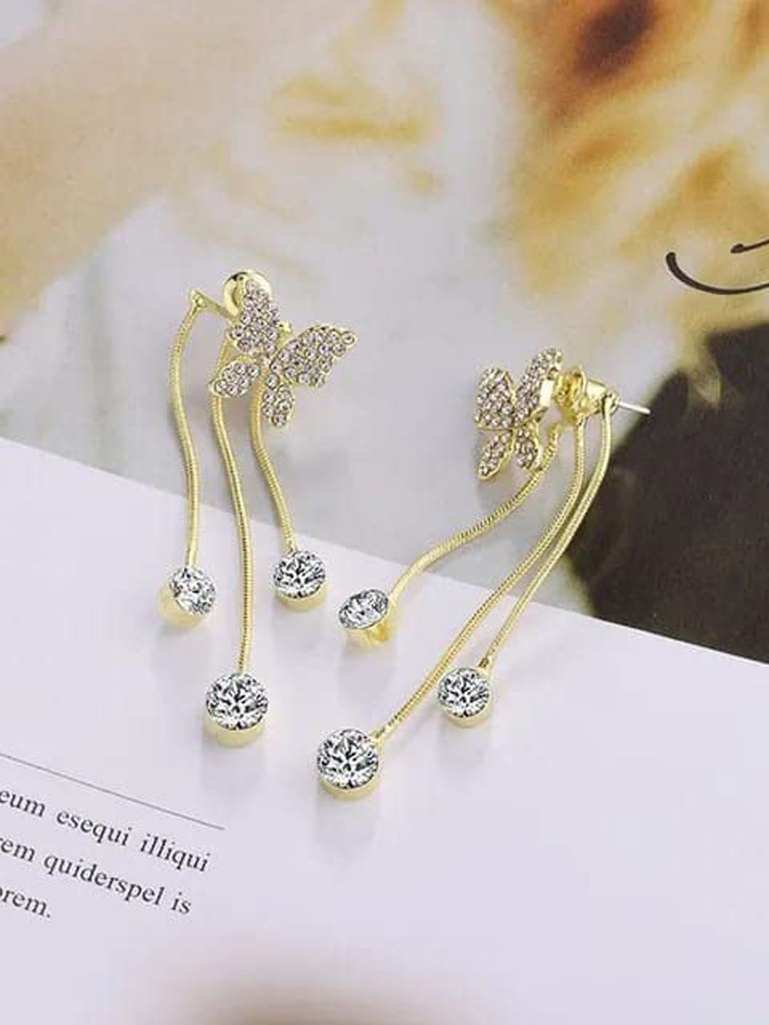 BEYTER Women Classic French Studded Butterfly Tassel Latest Design Drop Earrings