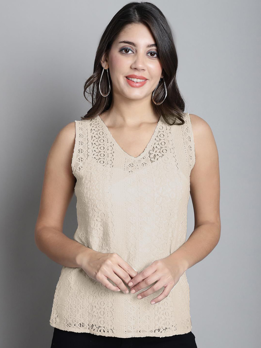 SZN Cream V-Neck Sleeveless Top