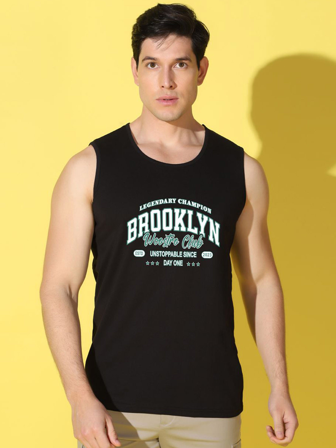 WOOSTRO Printed Gym Innerwear Vest VWS26 BKLN BLACK