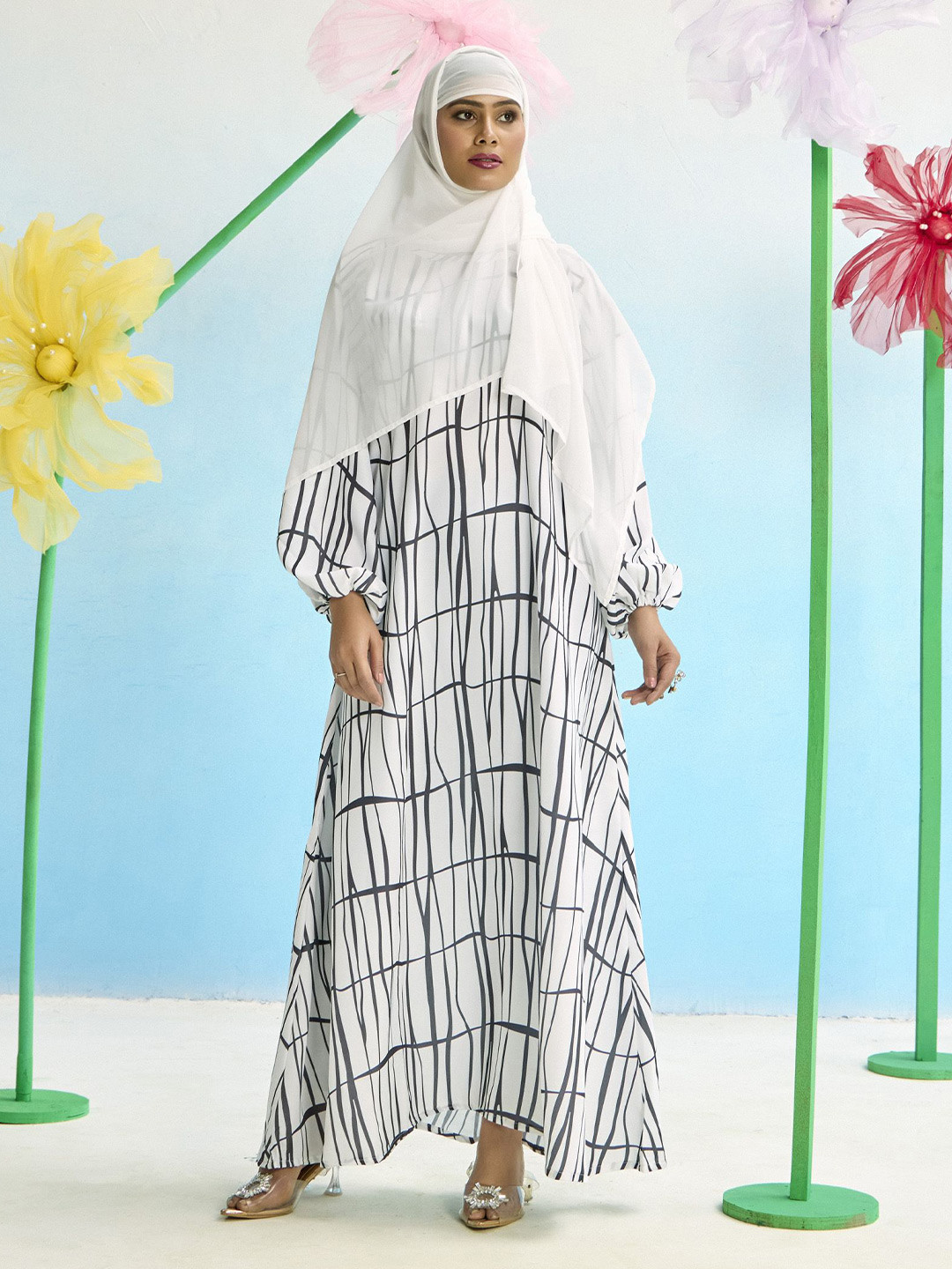 SARINKU Floral Print Satin Formal Fit & Flare Dress