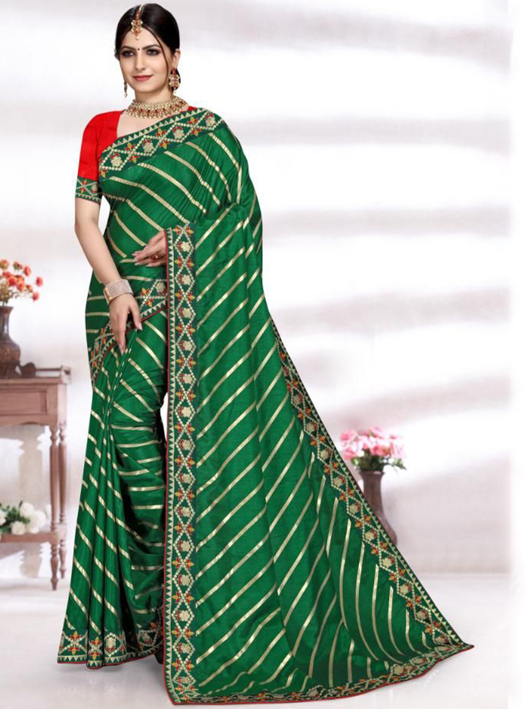 AKSH FASHION Leheriya Zari Pure Georgette Designer Leheriya Saree