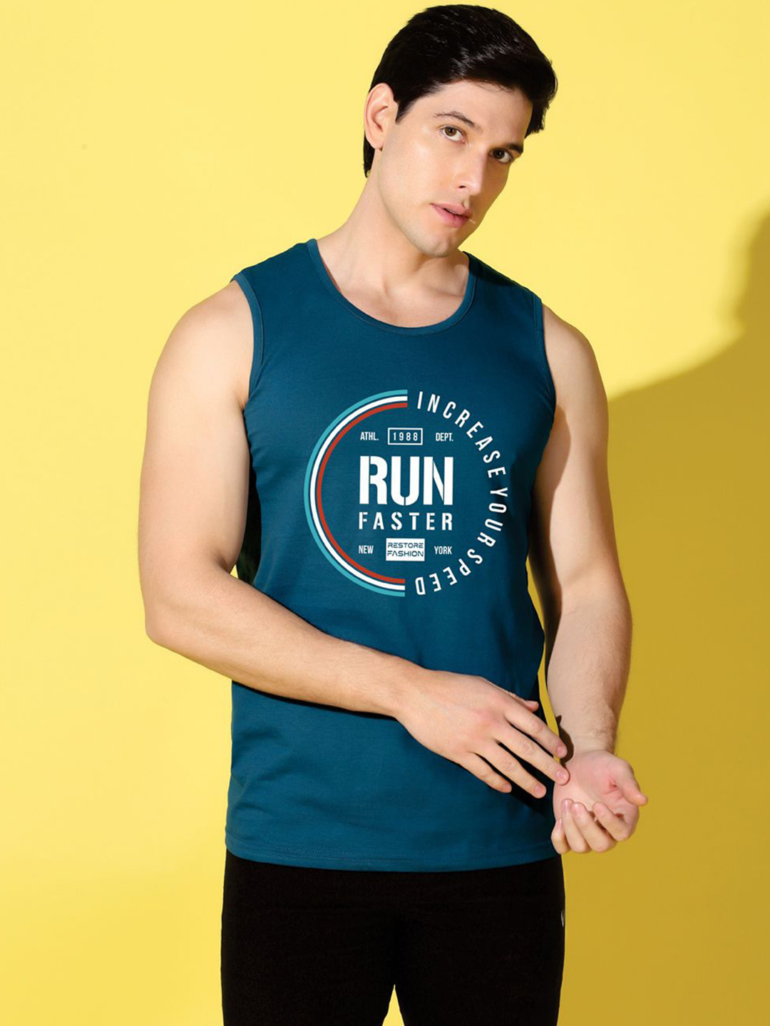 WOOSTRO Printed Gym Innerwear Vest VWS26 RUN PEACOCK