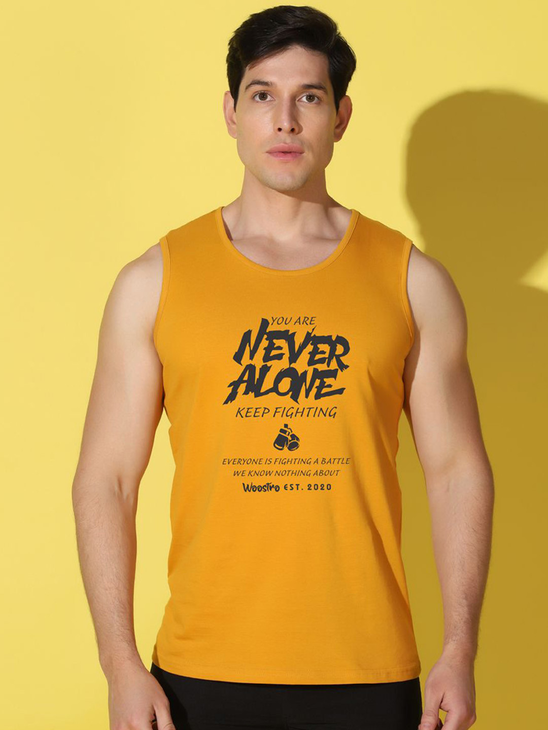WOOSTRO Printed Gym Innerwear Vest VWS26 ALONE MUSTARD