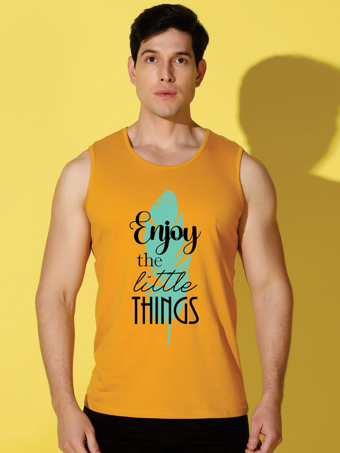 WOOSTRO Printed Gym Innerwear Vest VWS26 ENJOY MUSTARD