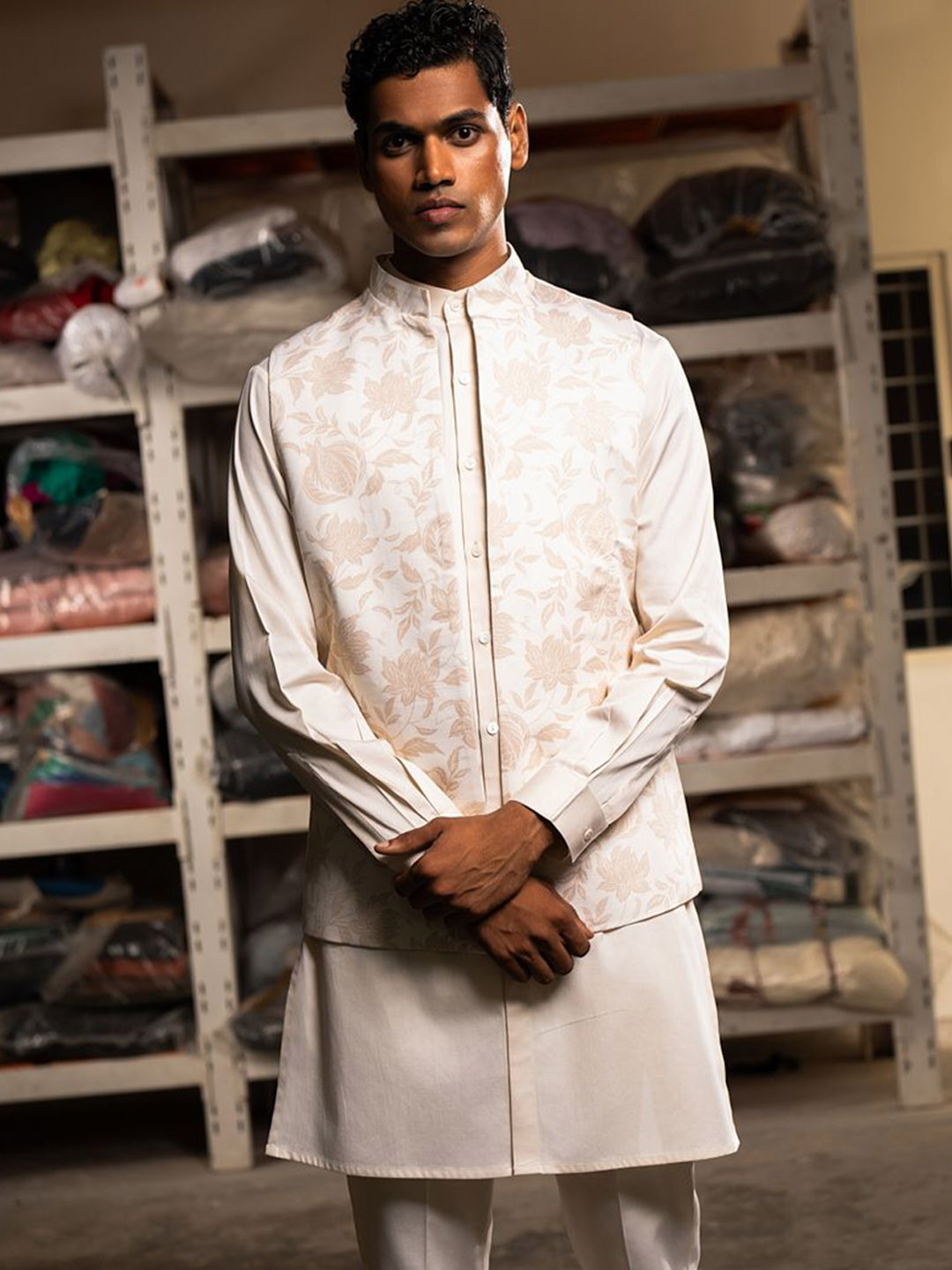 Project Bandi Woven Designed Satin Nehru Jacket
