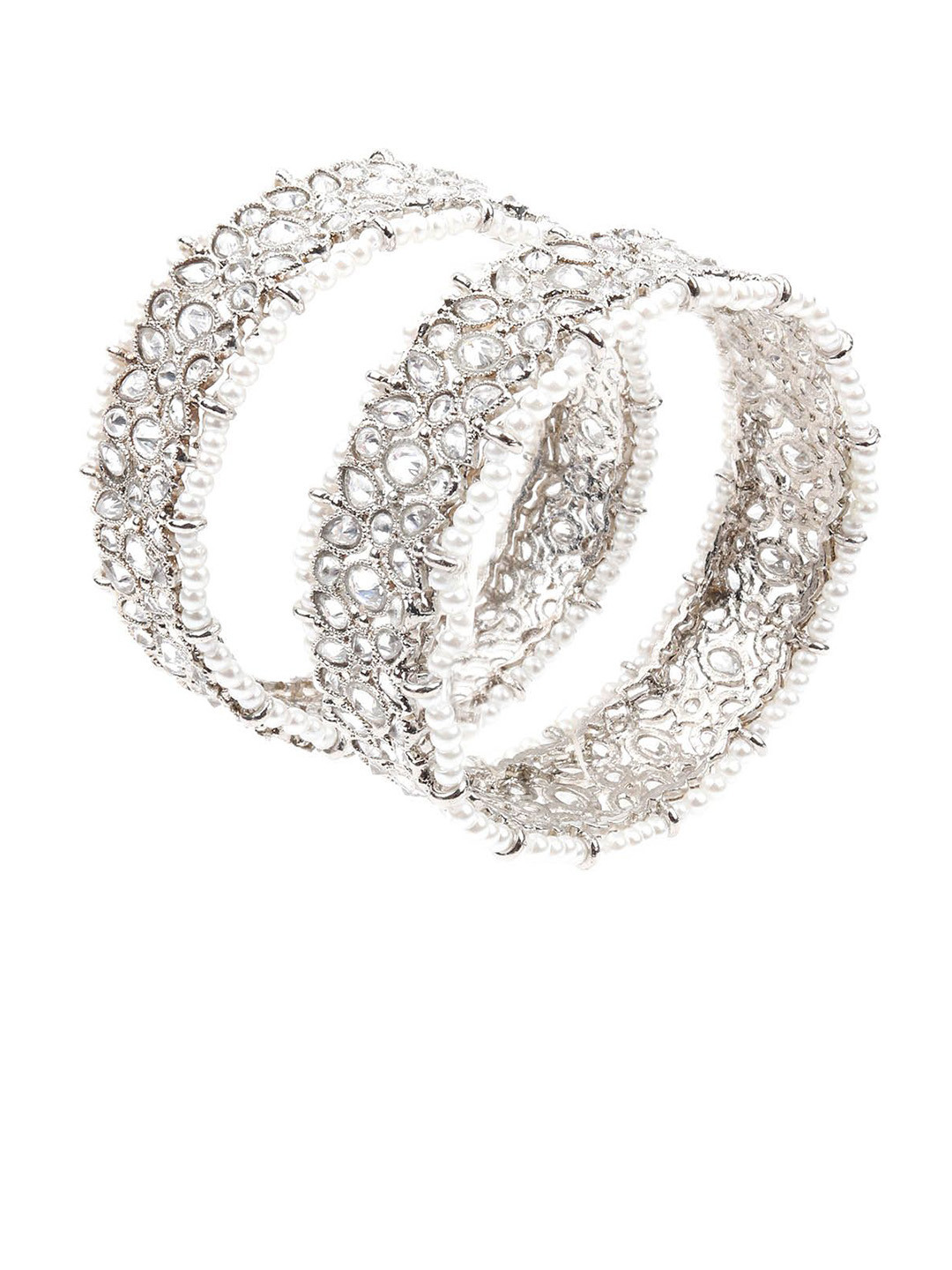 ODETTE Women German Rhodium Plated Lmitation Bangle Set Of 2