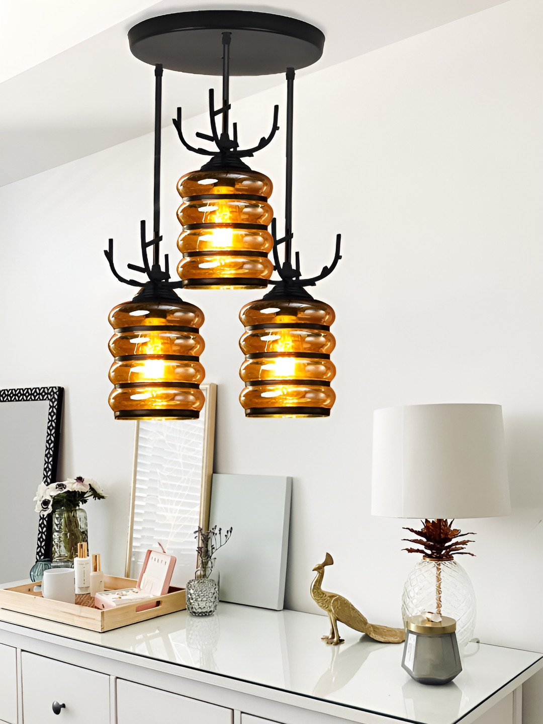 GAUVIK Black Textured Glass Contemporary Ceiling Lamp