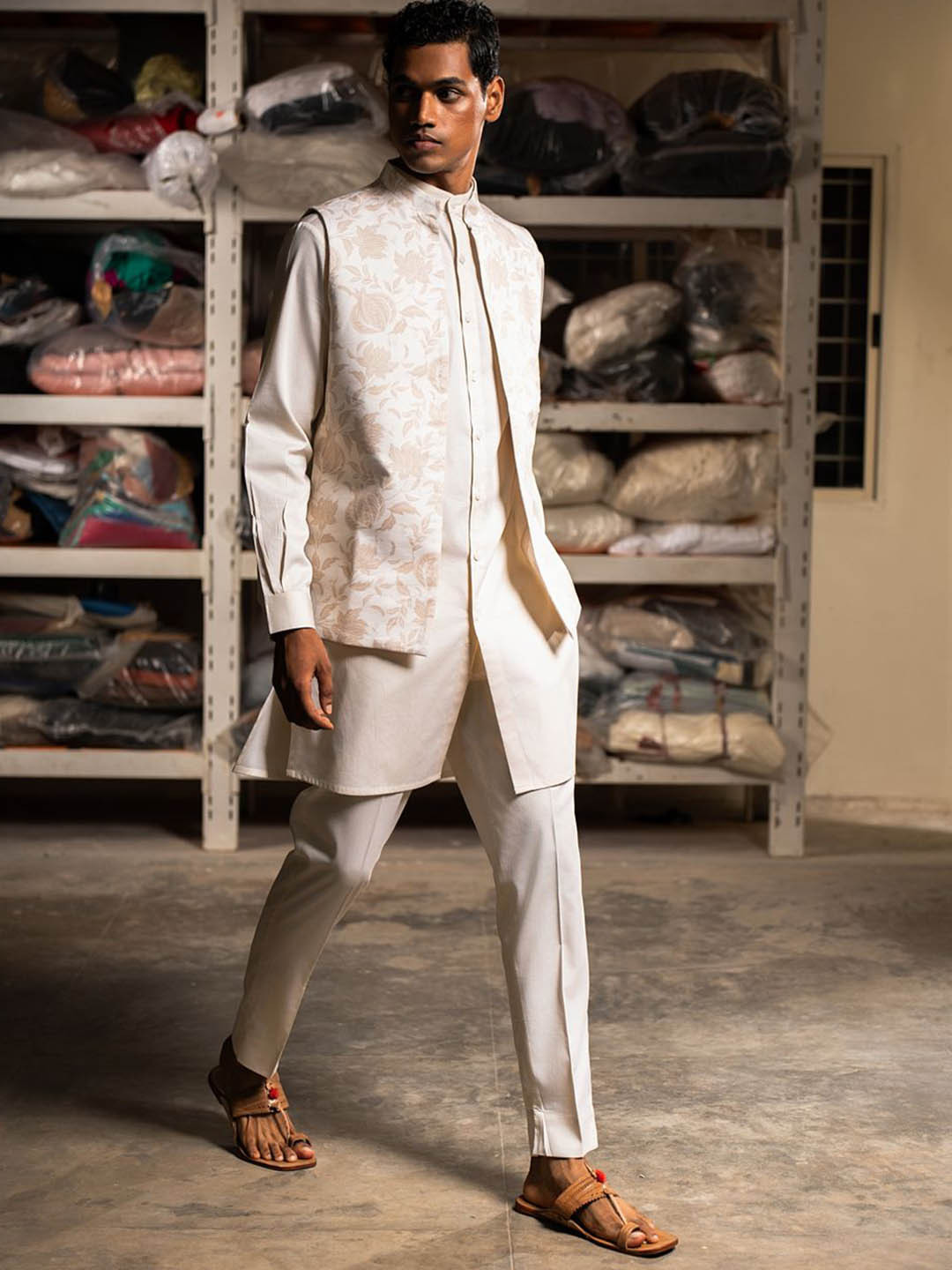 Project Bandi Woven Design Satin Nehru Jacket