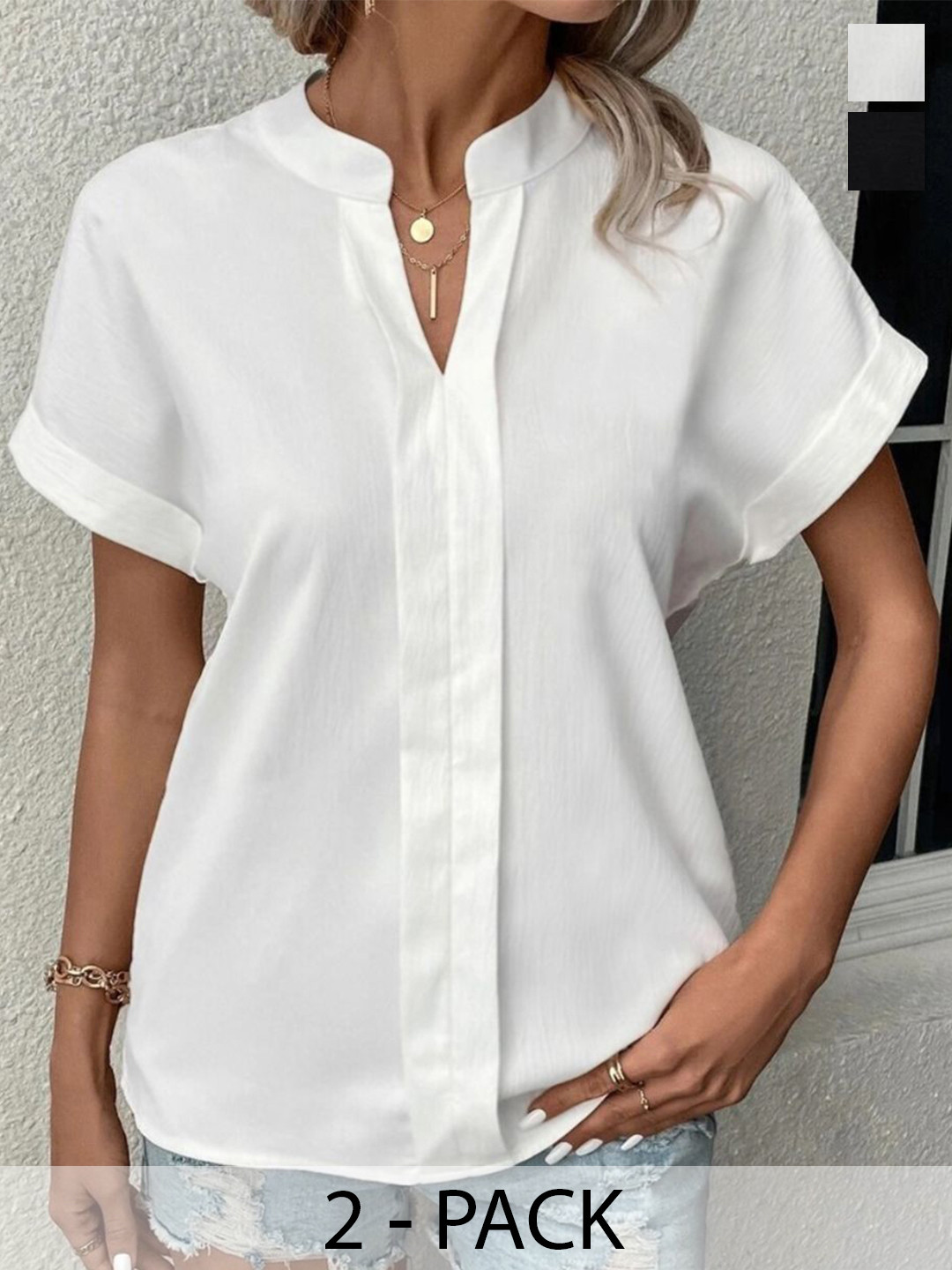 BAESD Women Pack Of 2 Mandarin Collar Shirt Western Style Top