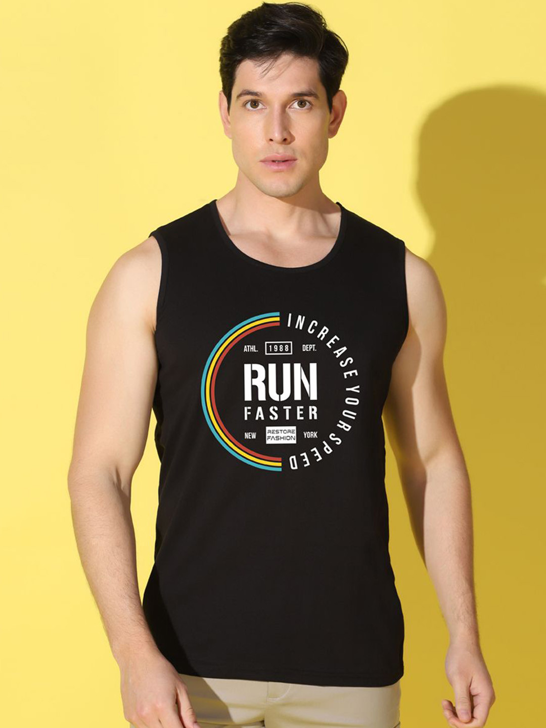 WOOSTRO Printed Gym Innerwear Vest VWS26 RUN BLACK