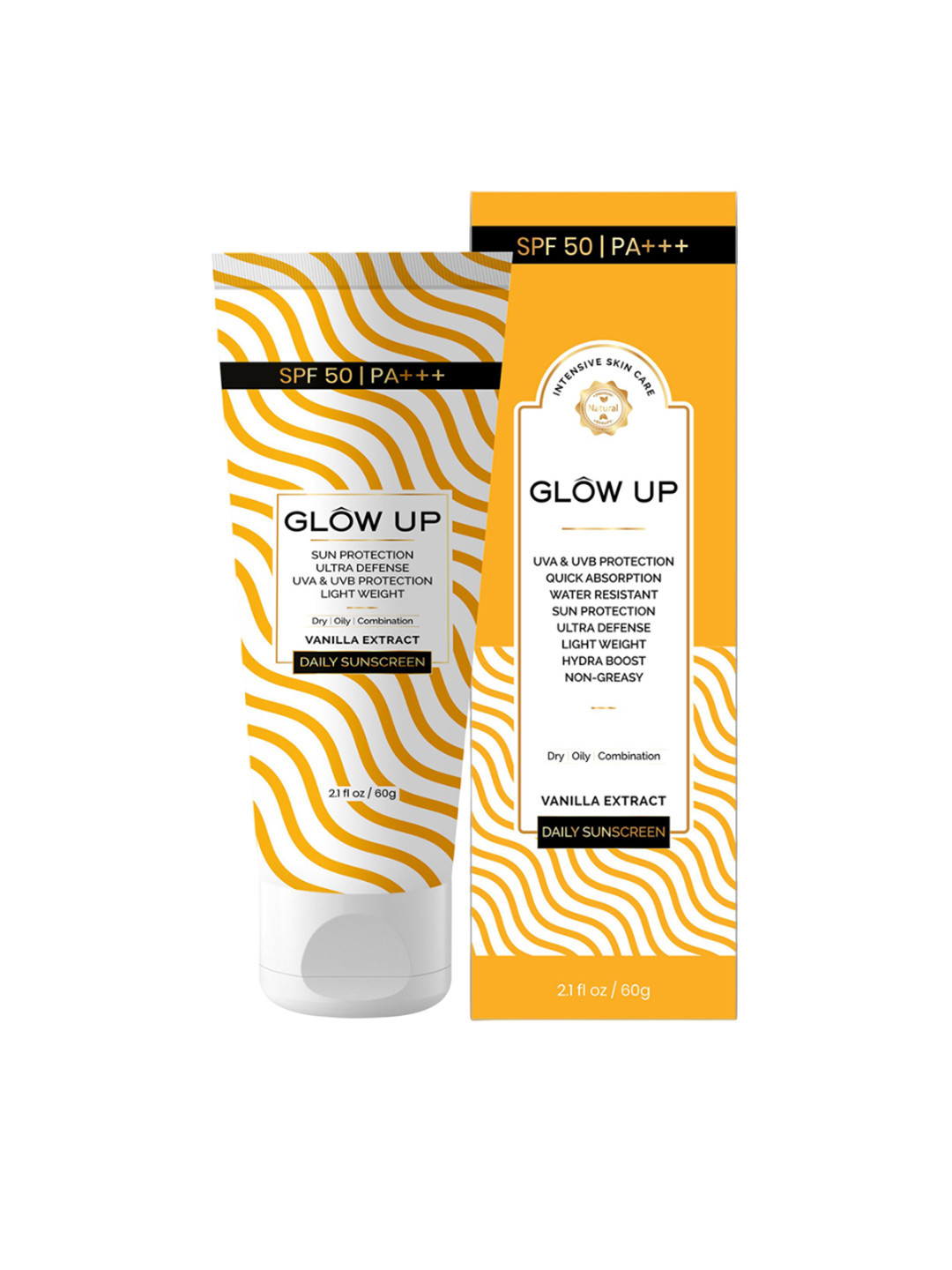 GLOW UP Vanilla Sunscreen With SPF 50 & PA+++- 60 g