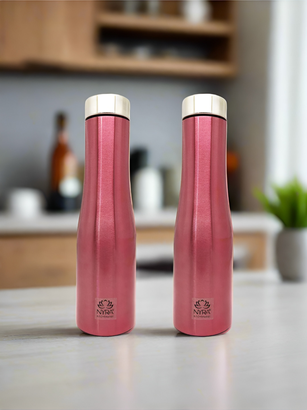 Nyra Kitchenware Pink Set of 2 Stainless Steel Solid Single Wall Vacuum Water Bottle