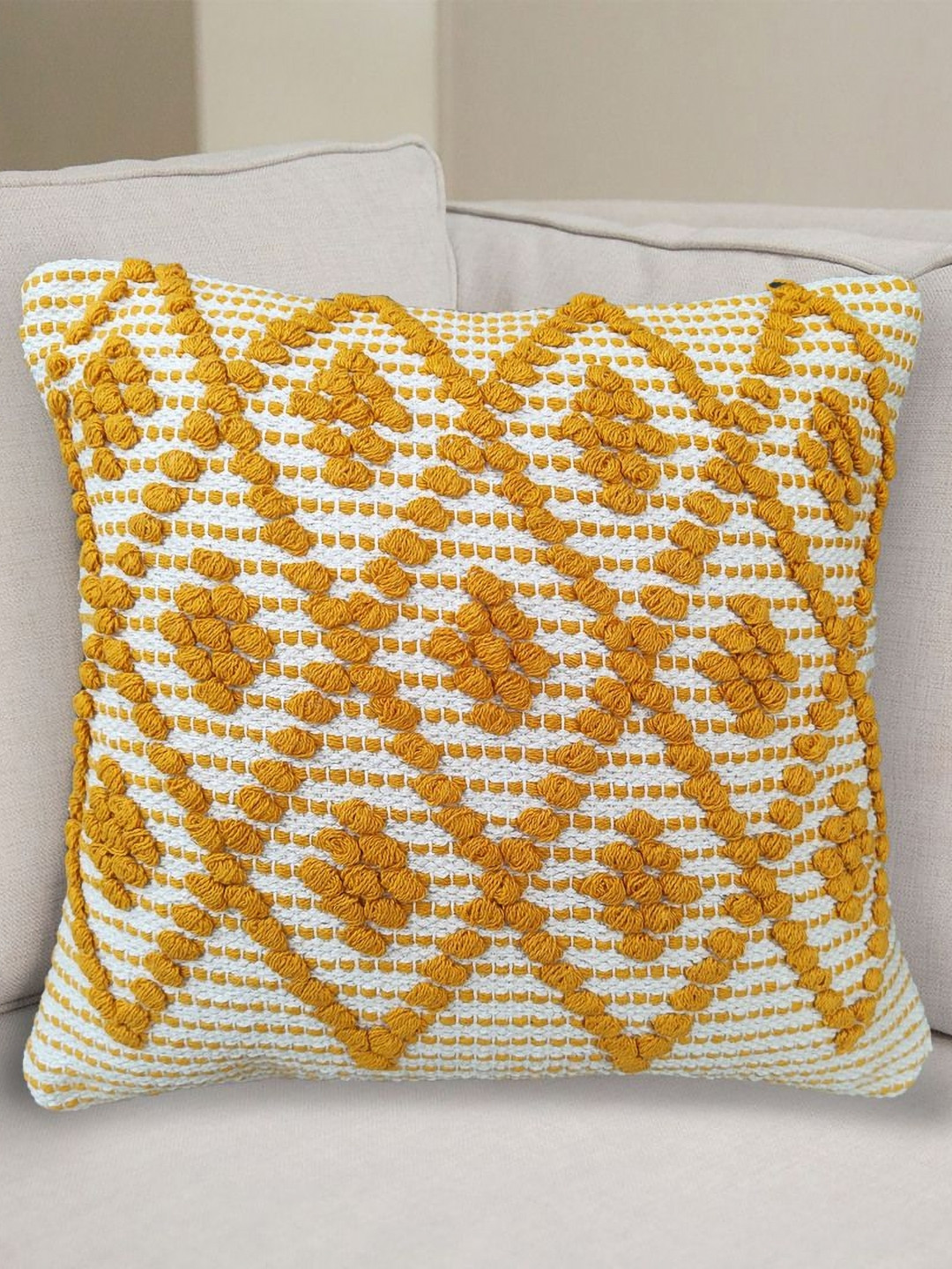 ELEGANT WEAVERS Orange & White Set of 2 Embroidered Square Cushion Covers