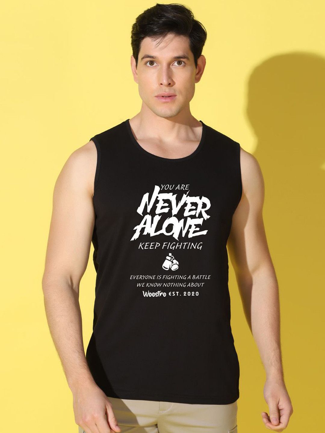 WOOSTRO Printed Gym Innerwear Vest VWS26 ALONE BLACK