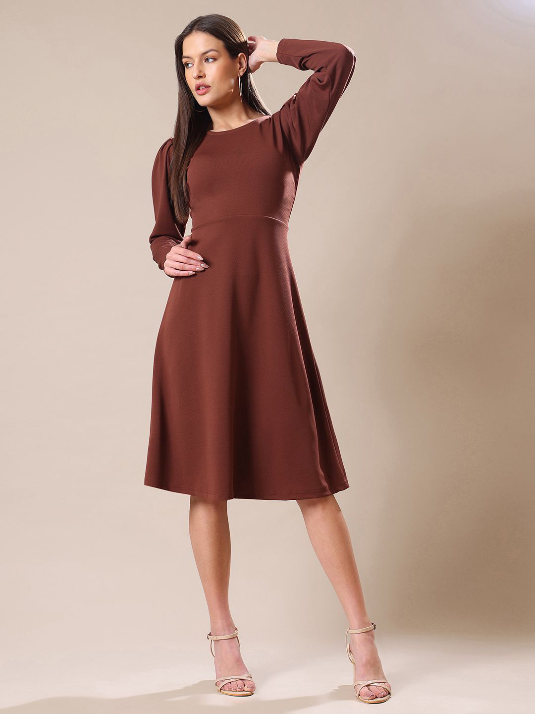 PURVAJA Puff Sleeve A-Line Dress