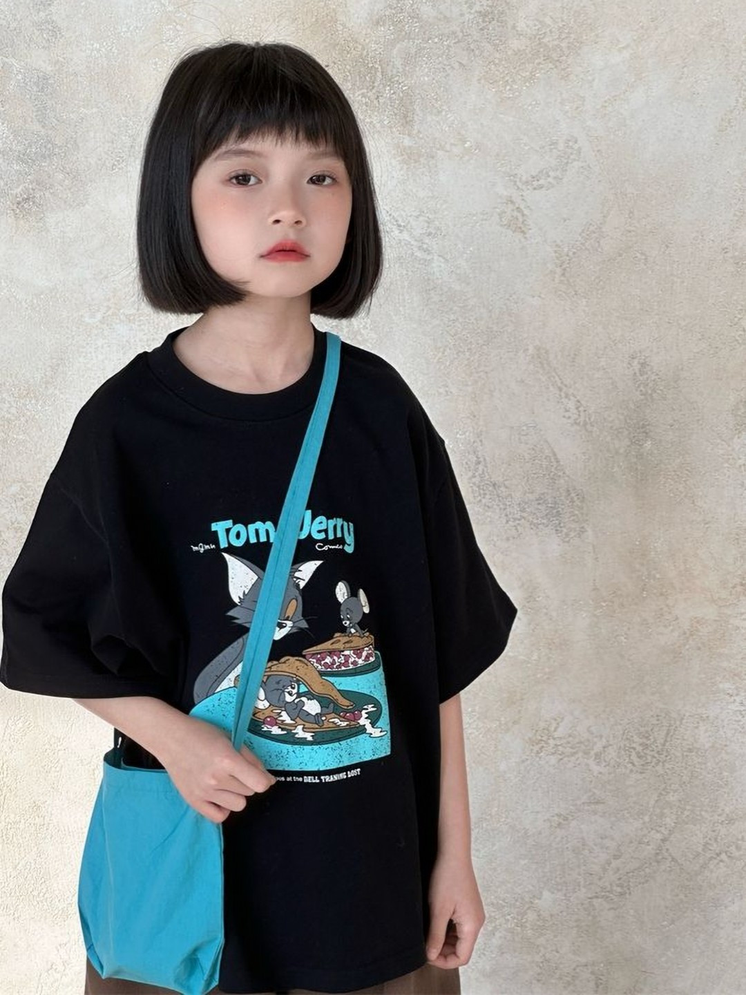 LULU & SKY Kids Biker Printed Indigo Organic Cotton Applique Boxy T-shirt