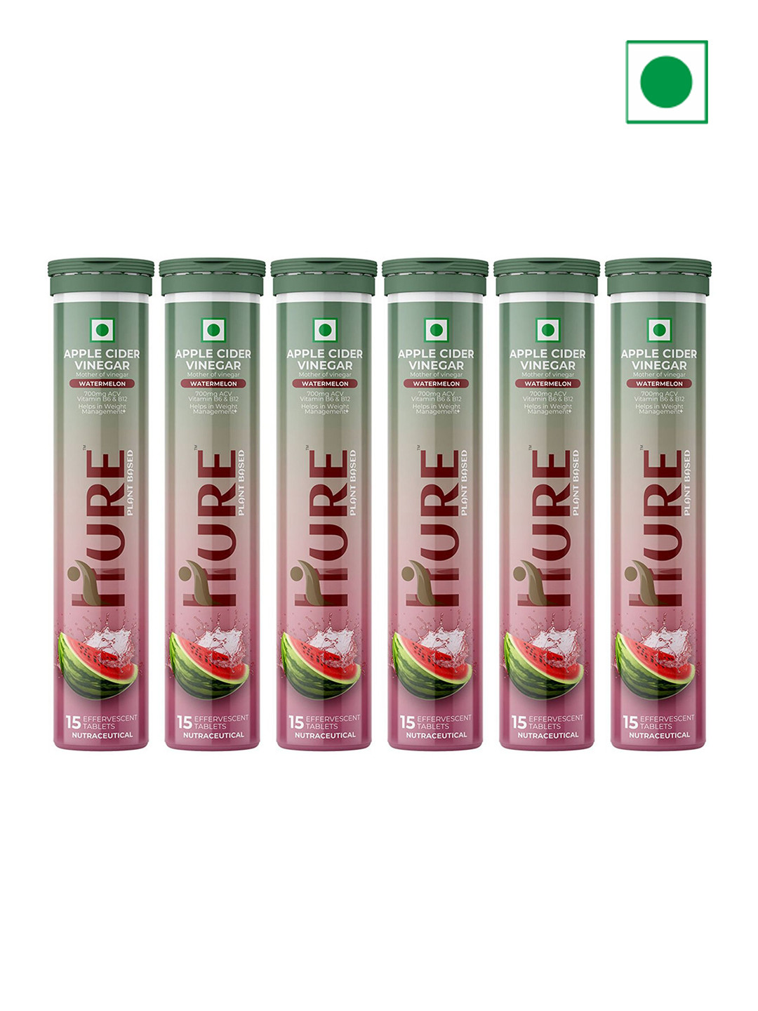 HURE THE PLANT FIX Set Of 6 Watermelon Apple Cider Vinegar Tablets - 15 Tablets
