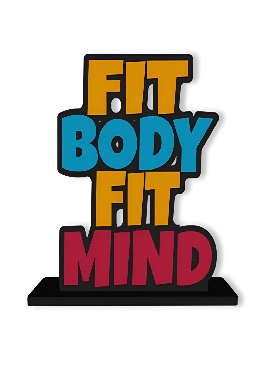 Phirki Studio Fit Body Fit Mind Positive Quotes Yellow Wood Natural Living Room Medium Showpiece - 5.5 Inches