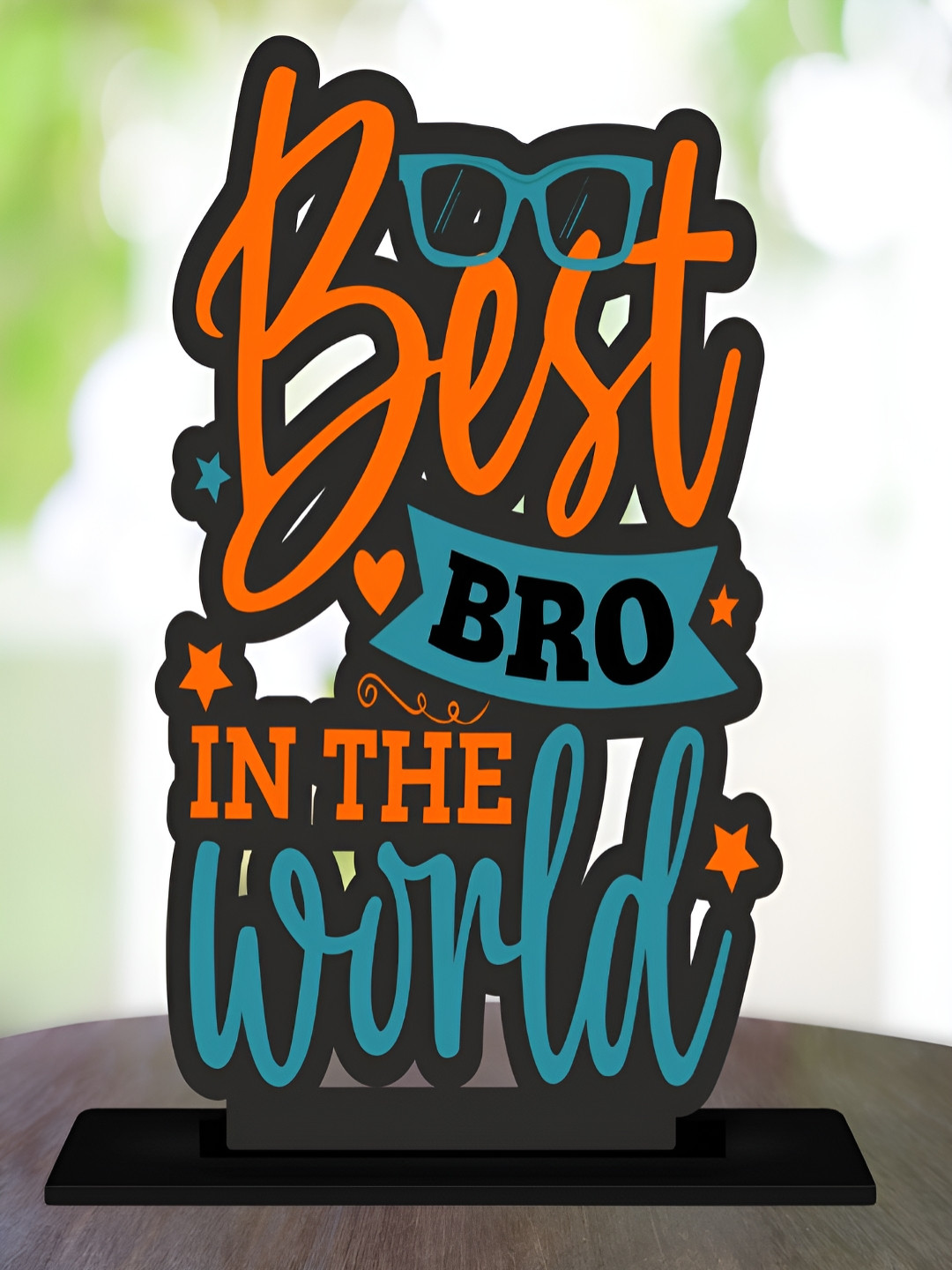 Phirki Studio Best Bro in The World Orange Wood Natural Living Room Medium Showpiece - 5.9 Inches
