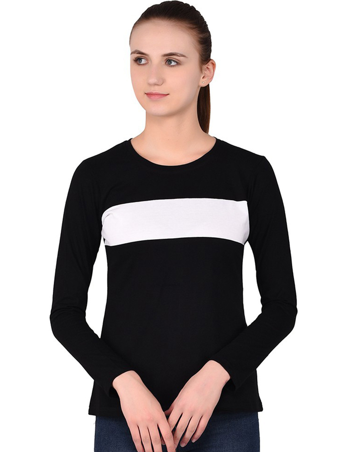 BEYOU FASHION Women Long Sleeves Colourblocked Regular Fit T-shirt