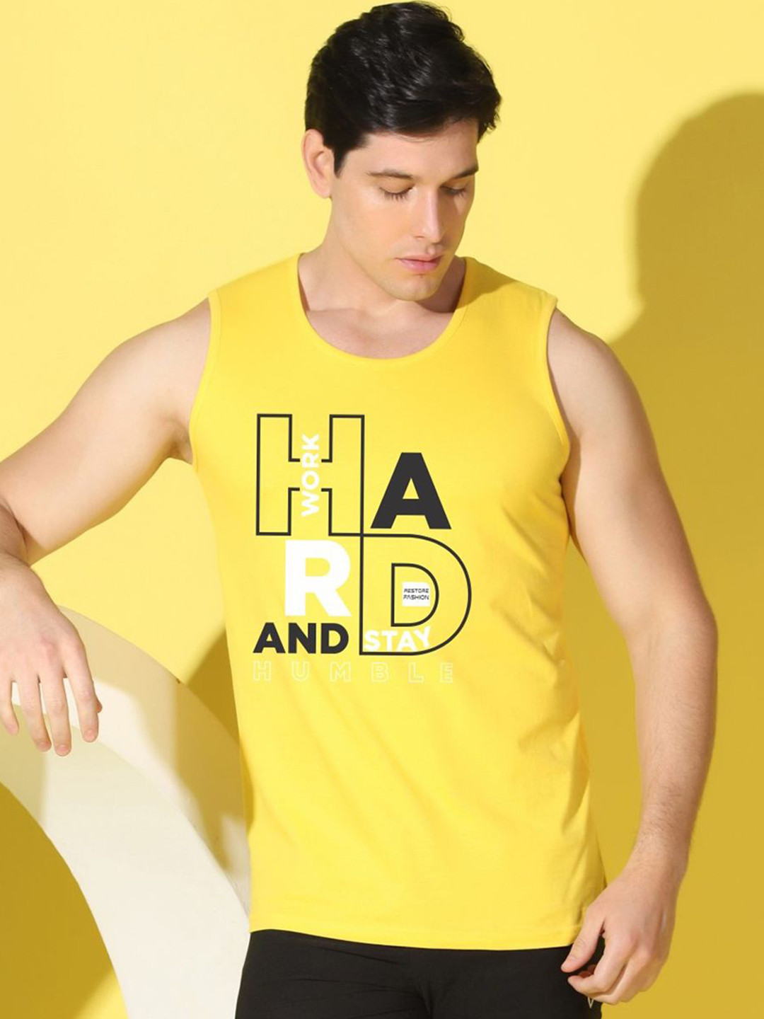 WOOSTRO Printed Gym Innerwear Vest VWS26 HARD YELLOW