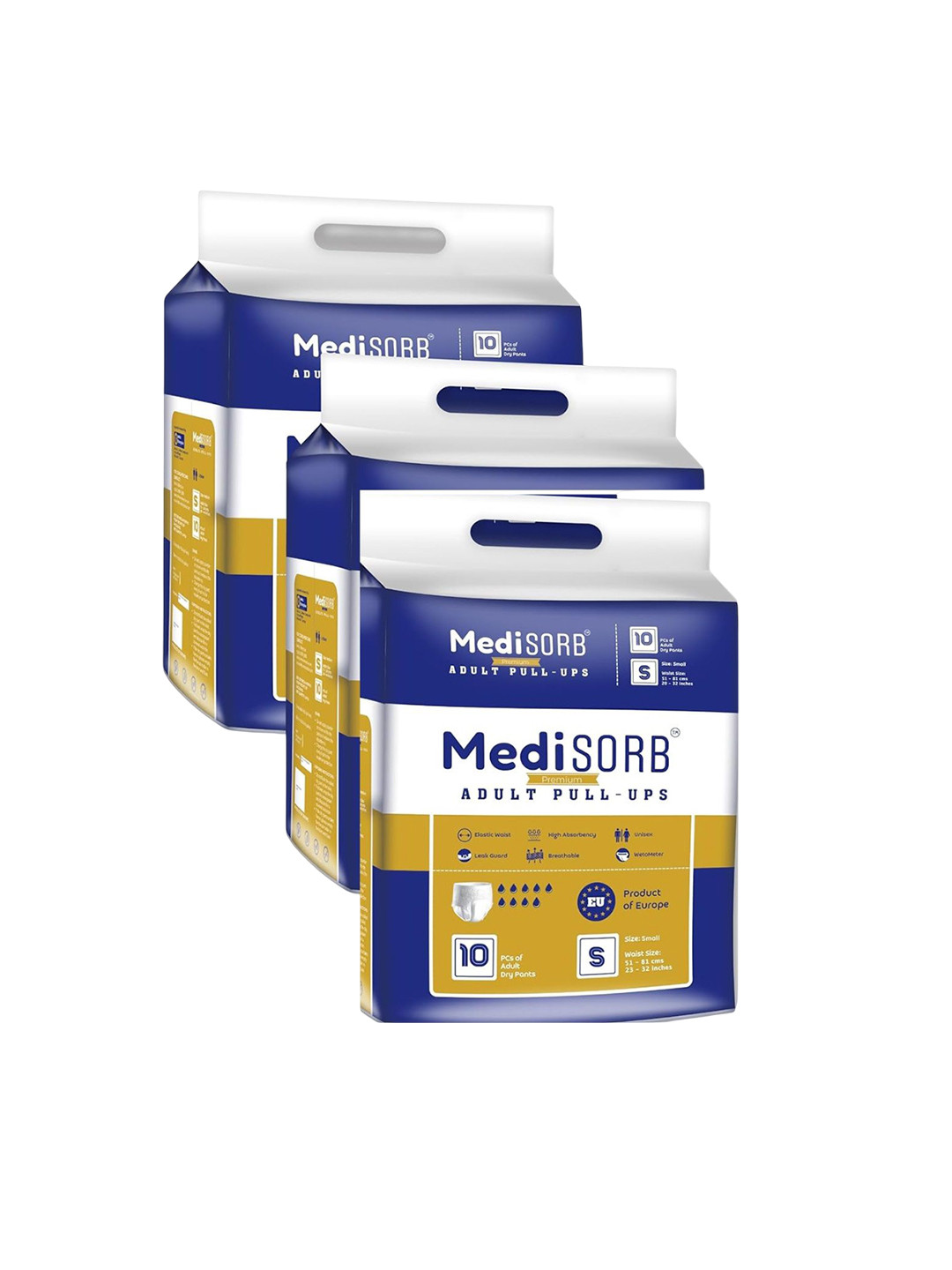 Medisorb Unisex Set Of 3 Adult Pull Ups Diapers - S 10Pcs Each