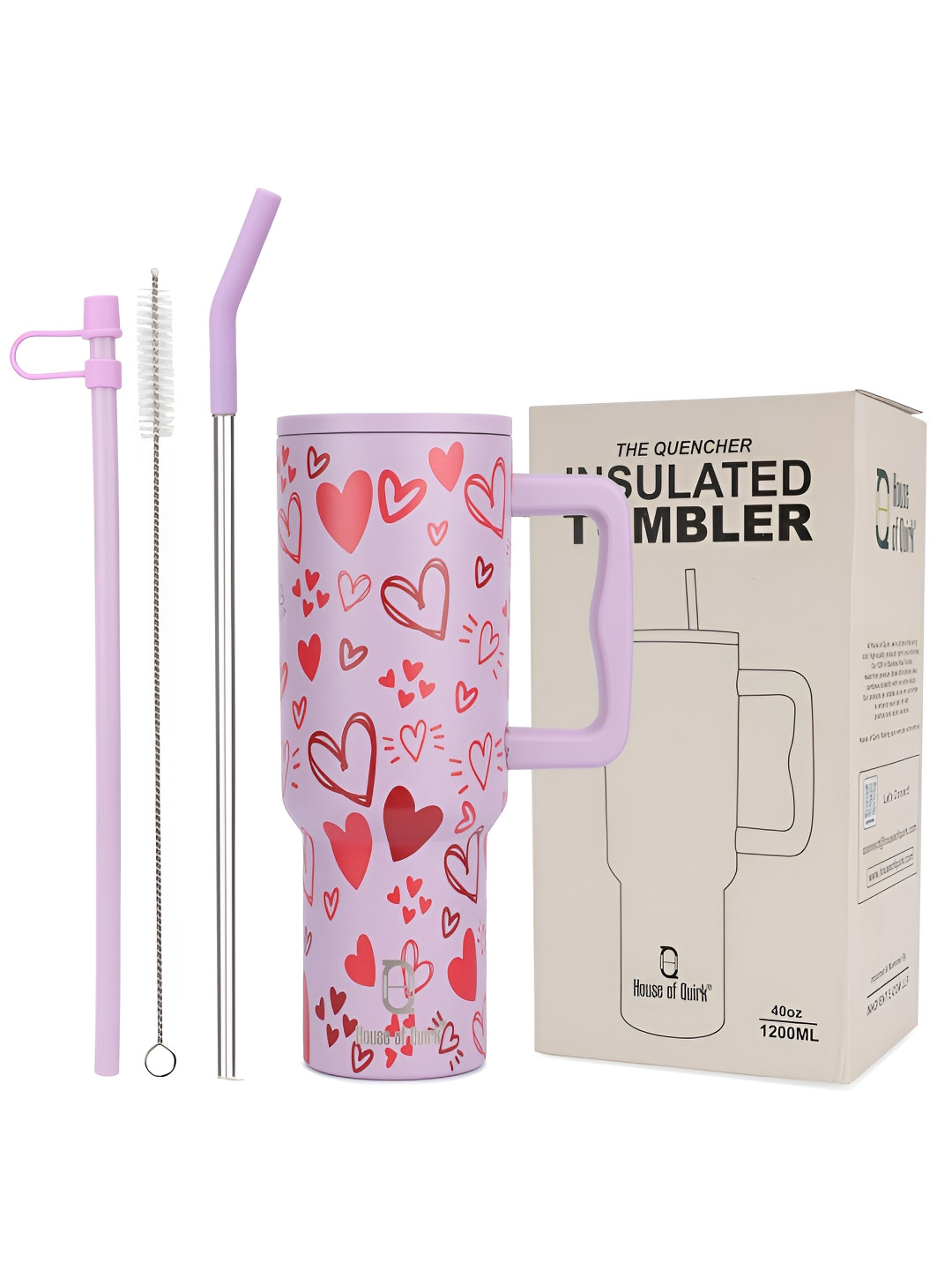 HOUSE OF QUIRK Mauve & Red Single Stainless Steel Printed Double Wall Vacuum Water Bottle