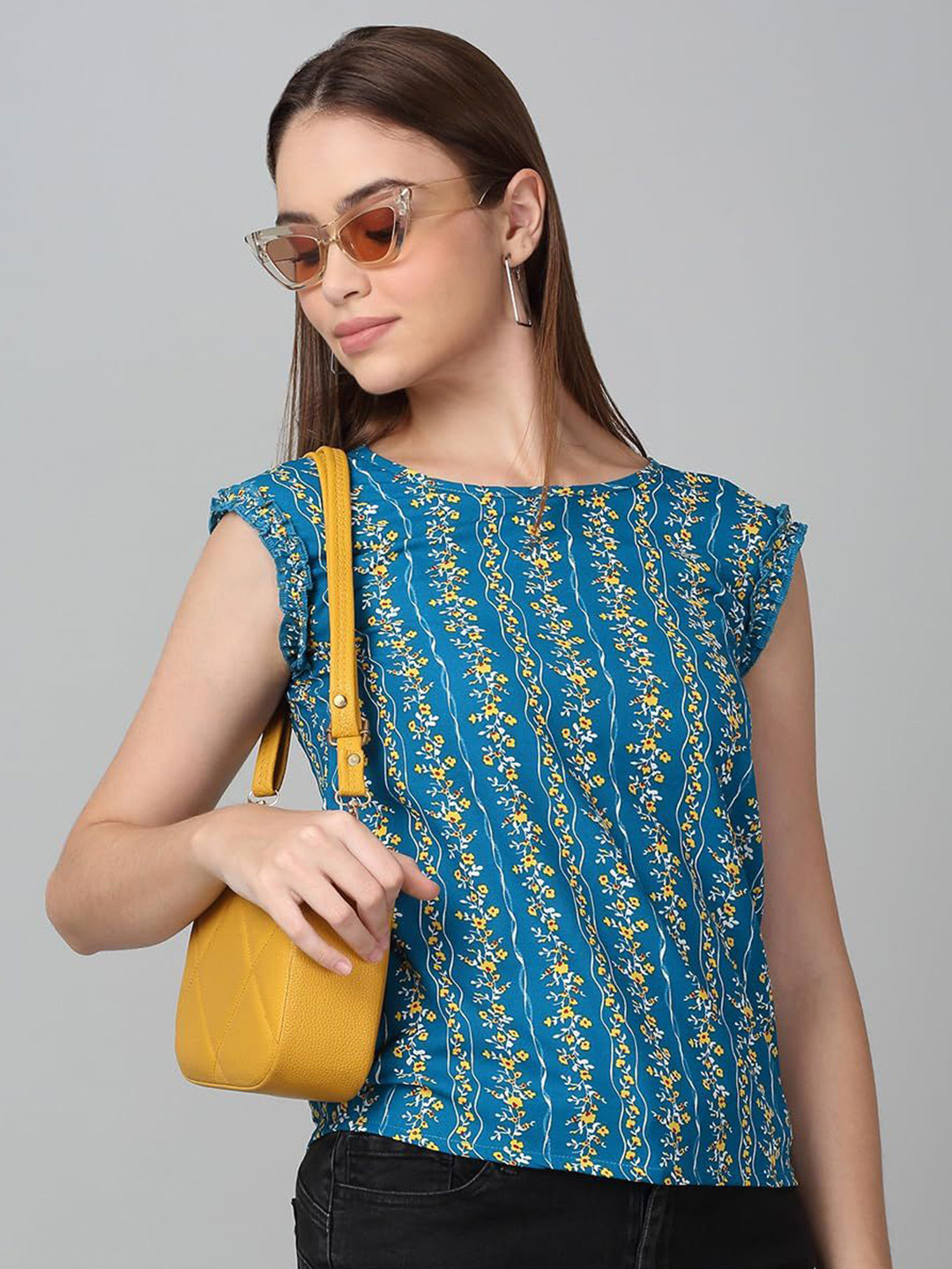 SZN Ferozi Floral Printed Round Neck Top