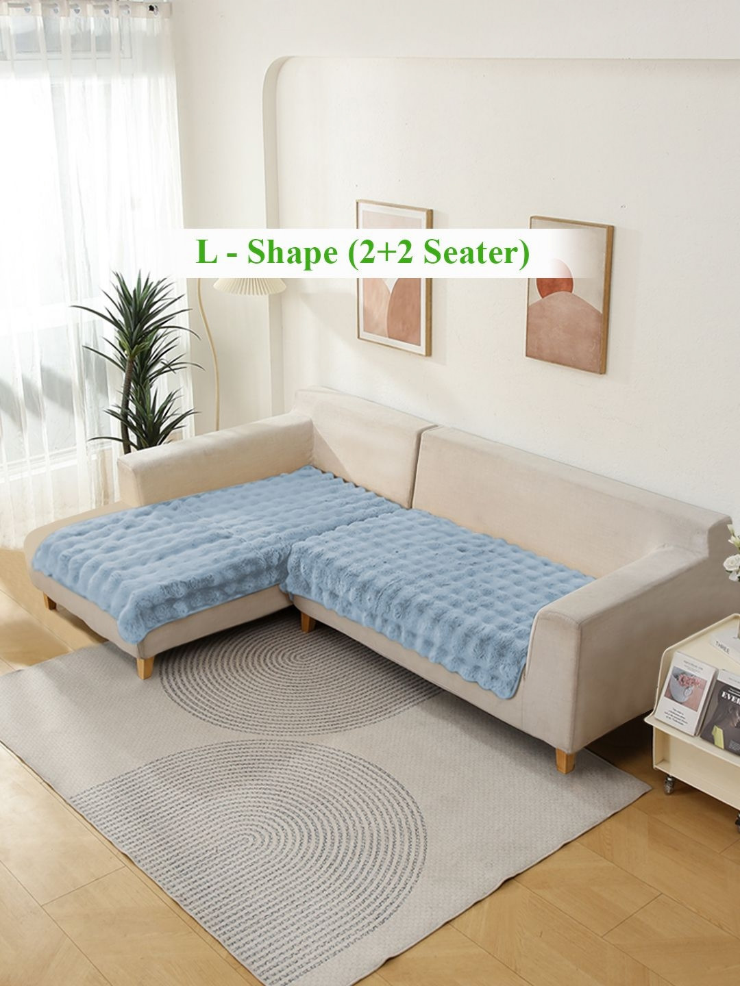 HOKIPO Blue Solid Faux Fur 2 Piece Sofa Cover