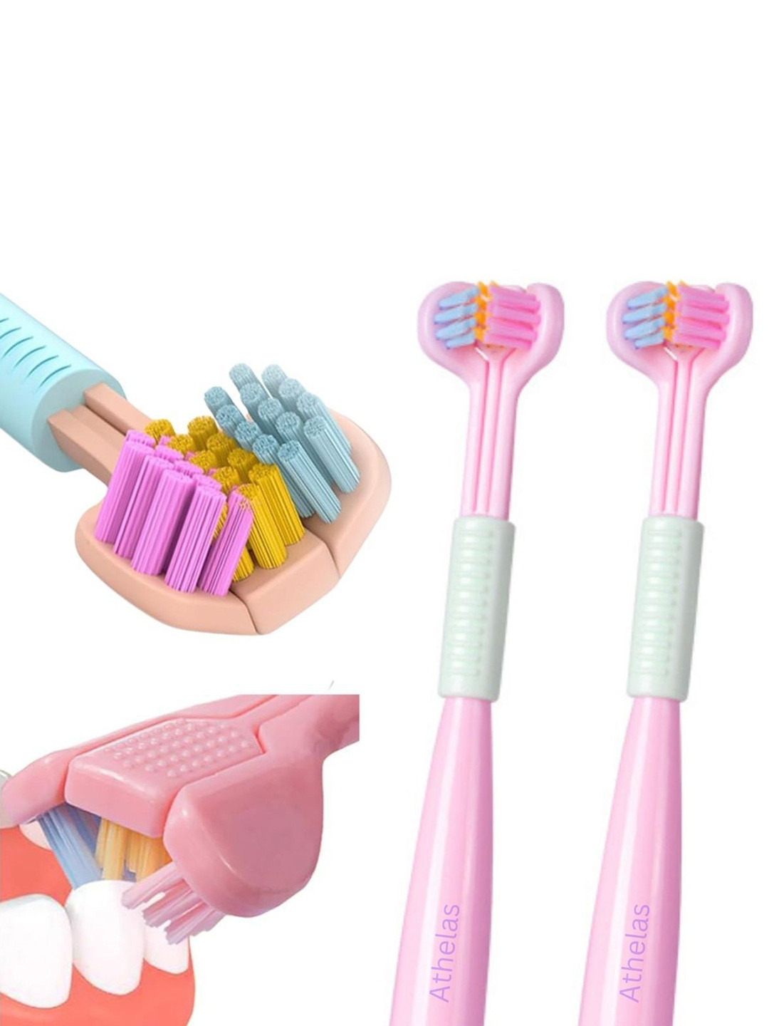 Athelas Kids Pink Set Of 2 Three Sided Toothbrush 2-6-year-olds