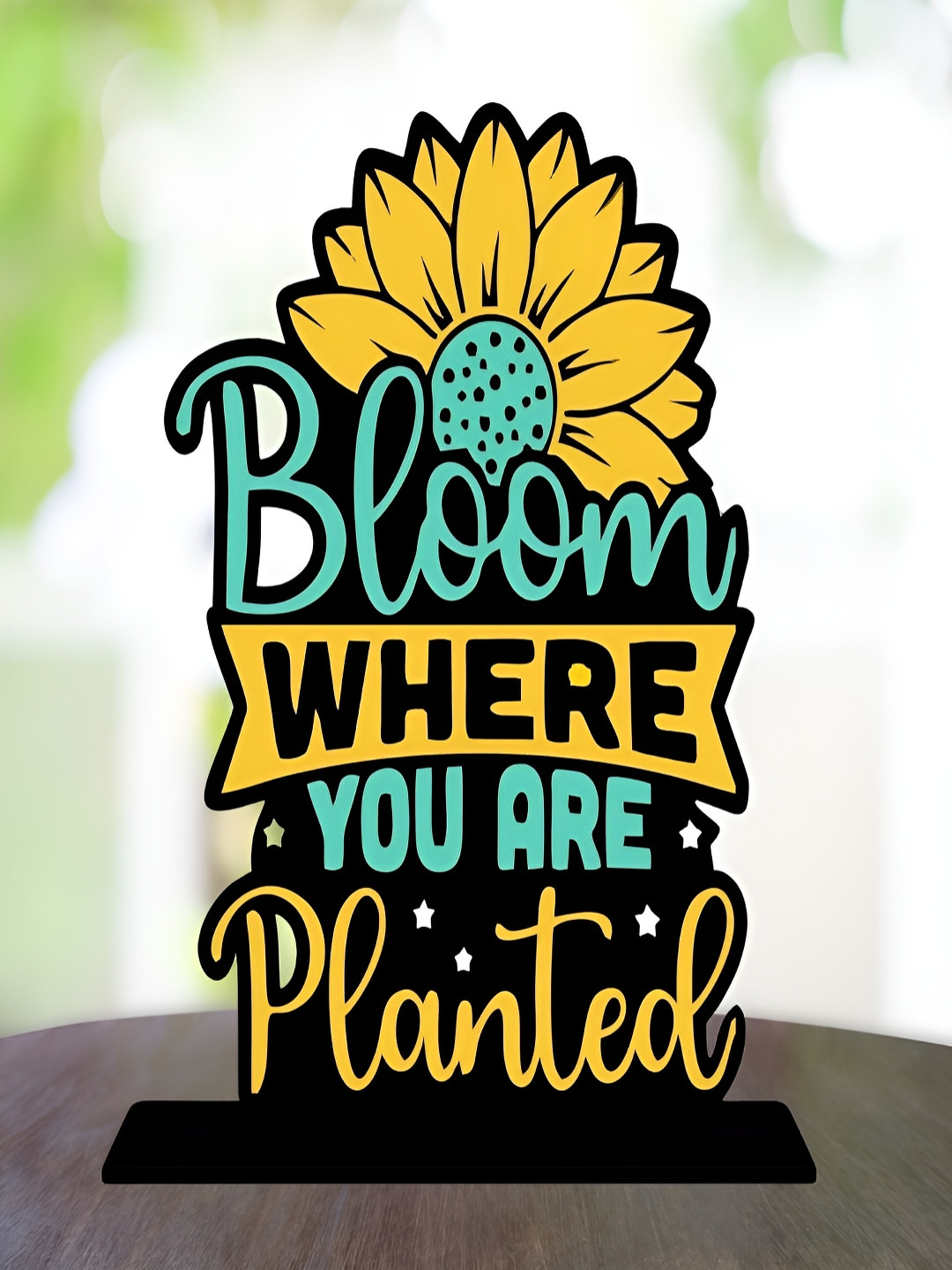 Phirki Studio Bloom Where You Are Planted Black Wood Natural Living Room Medium Showpiece - 11.8 Inches