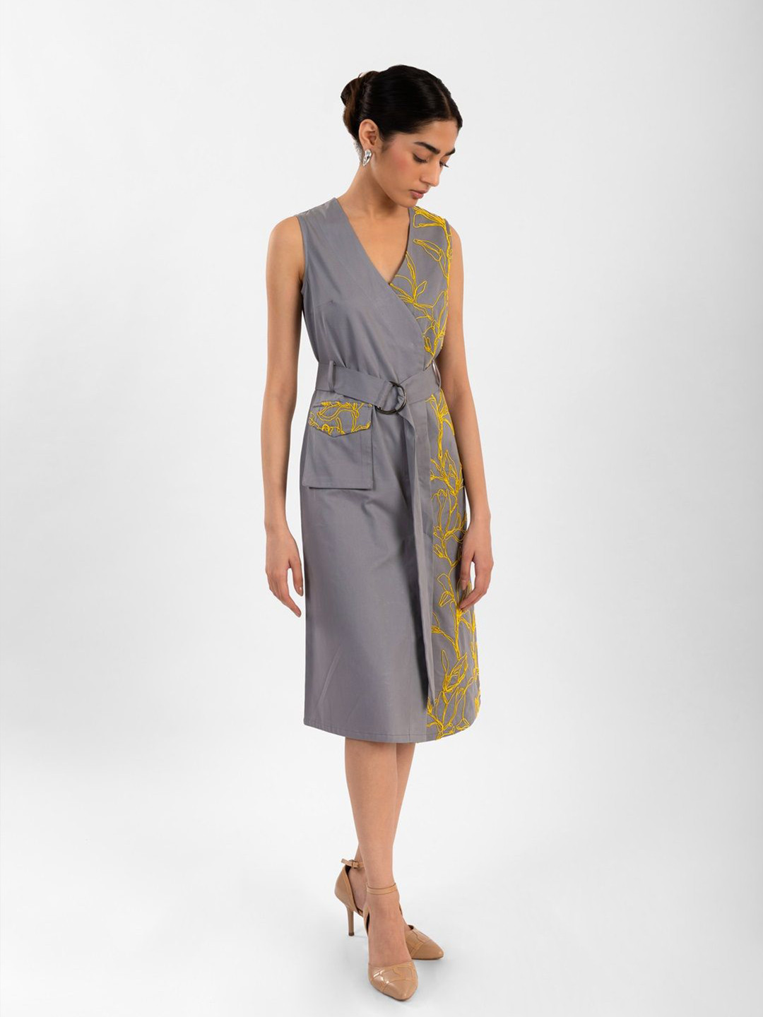 Contemponari Embroidered Midi Dress