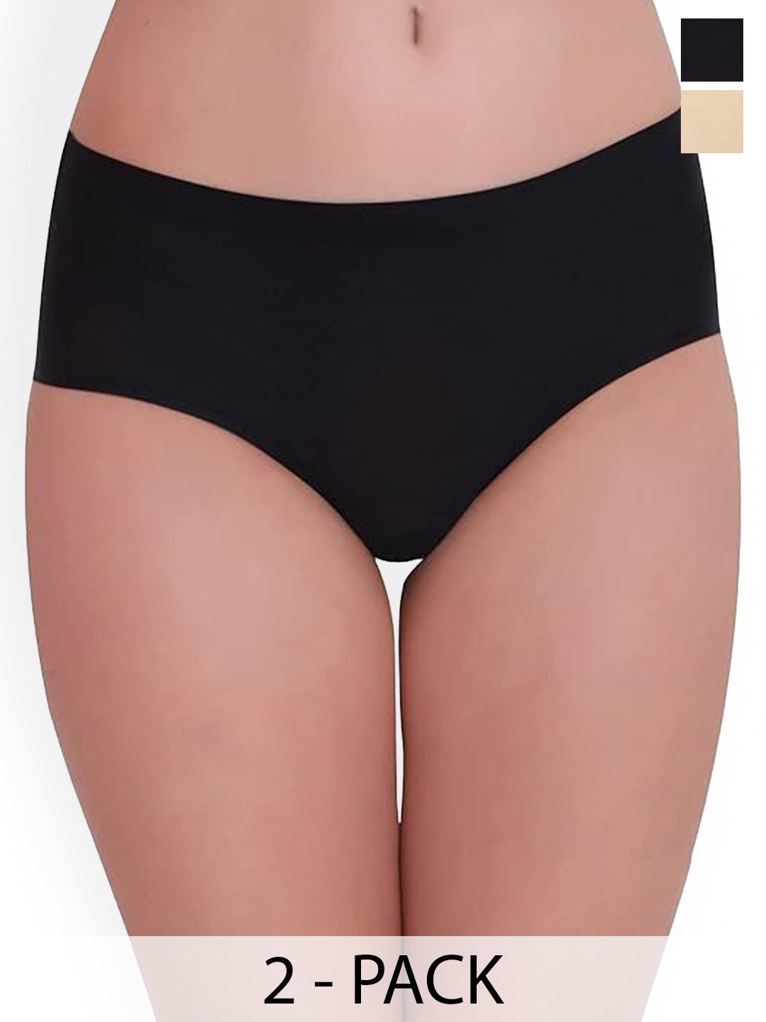 Narsingha Dreams Pack Of 2 Seamless Hipster Briefs LyPanty-Black Beige-S