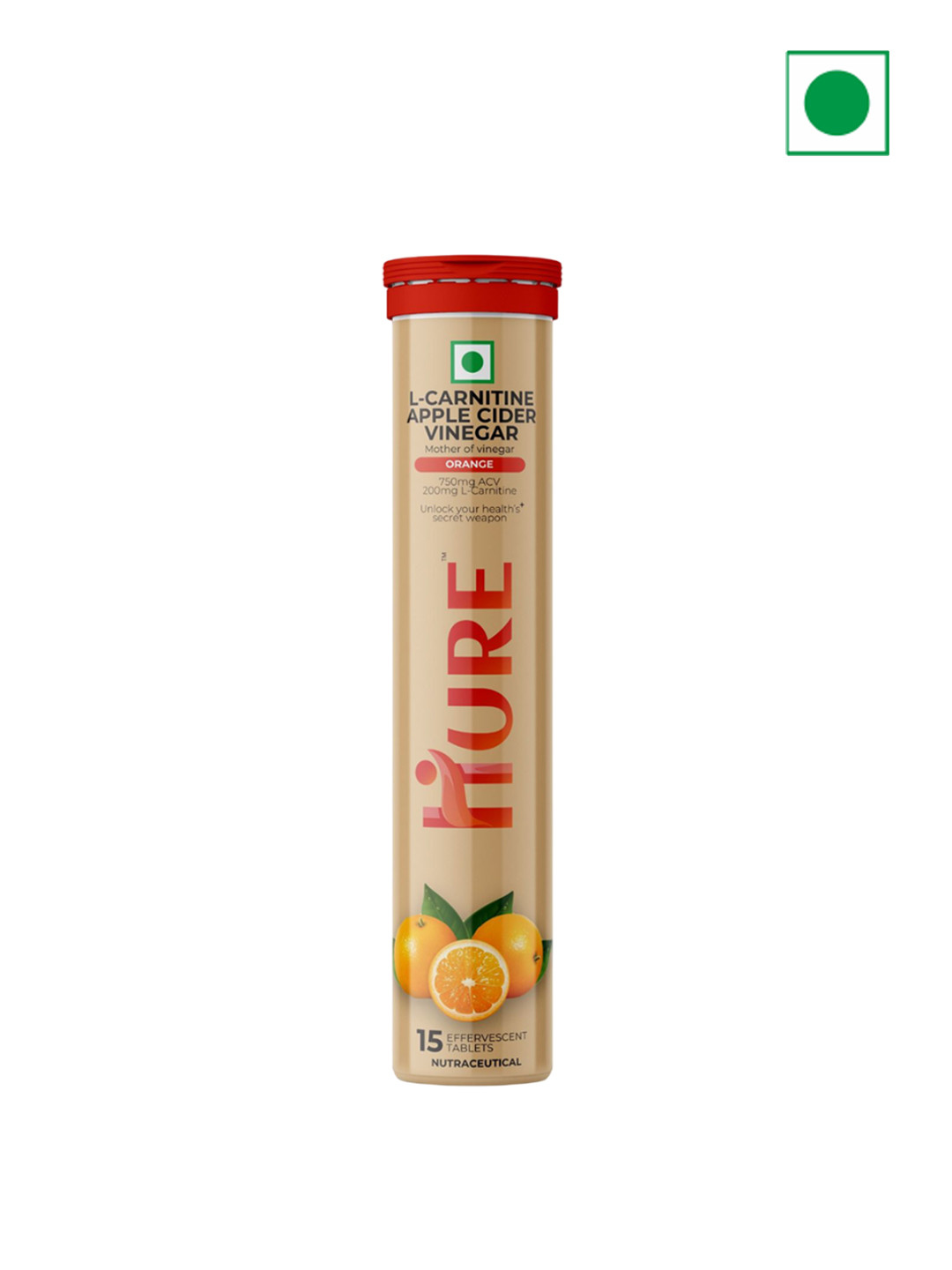 HURE THE PLANT FIX Orange L-Carnitine Apple Cider Vinegar Tablets - 15 Tablets