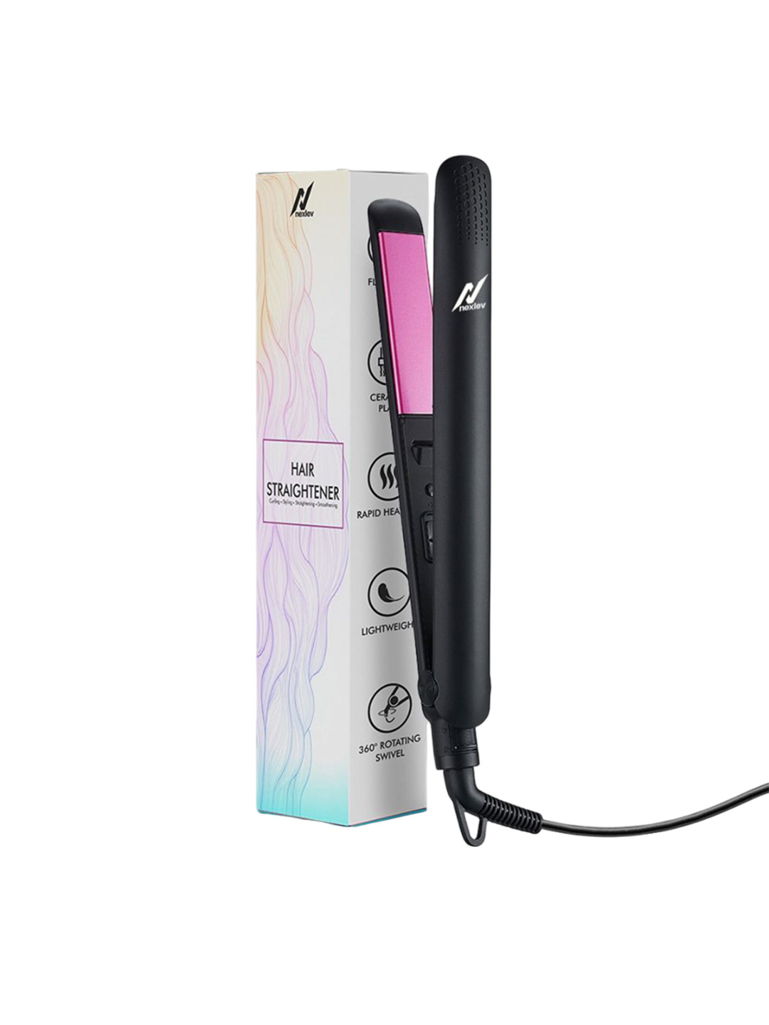 NexLev HS-01 Hair Styling Straightener & Curler Tong - Black