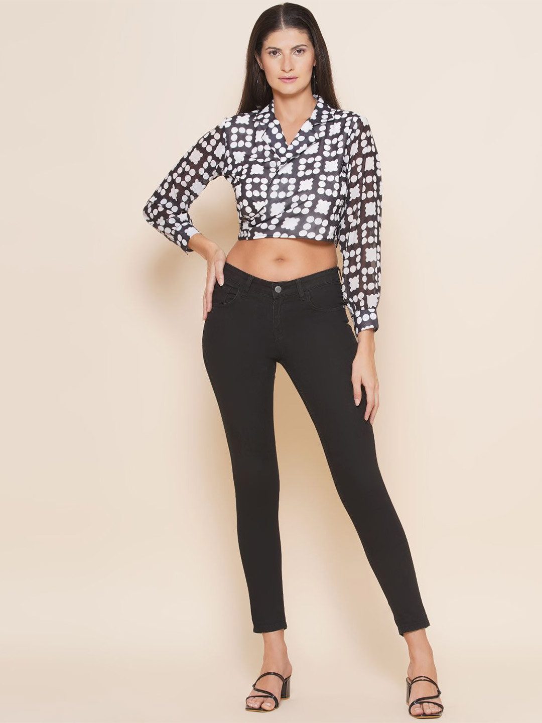 JAKANARY Animal Print Georgette Crop Top