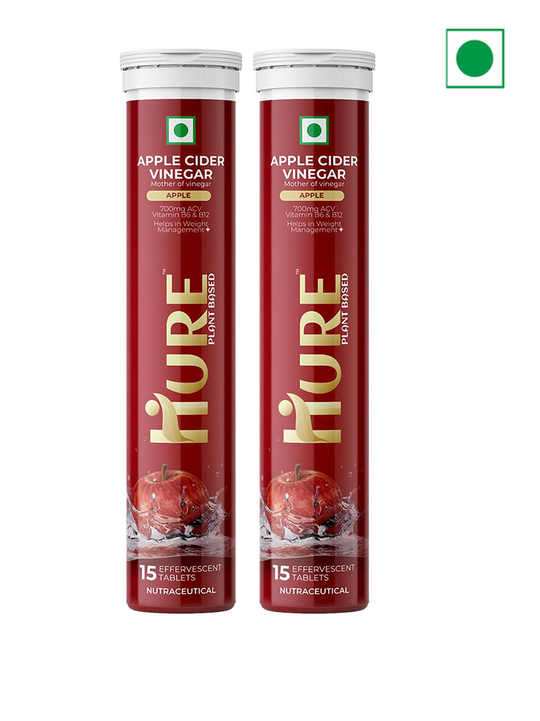 HURE THE PLANT FIX Set Of 2 Apple Cider Vinegar Tablets - 15 Tablets Each