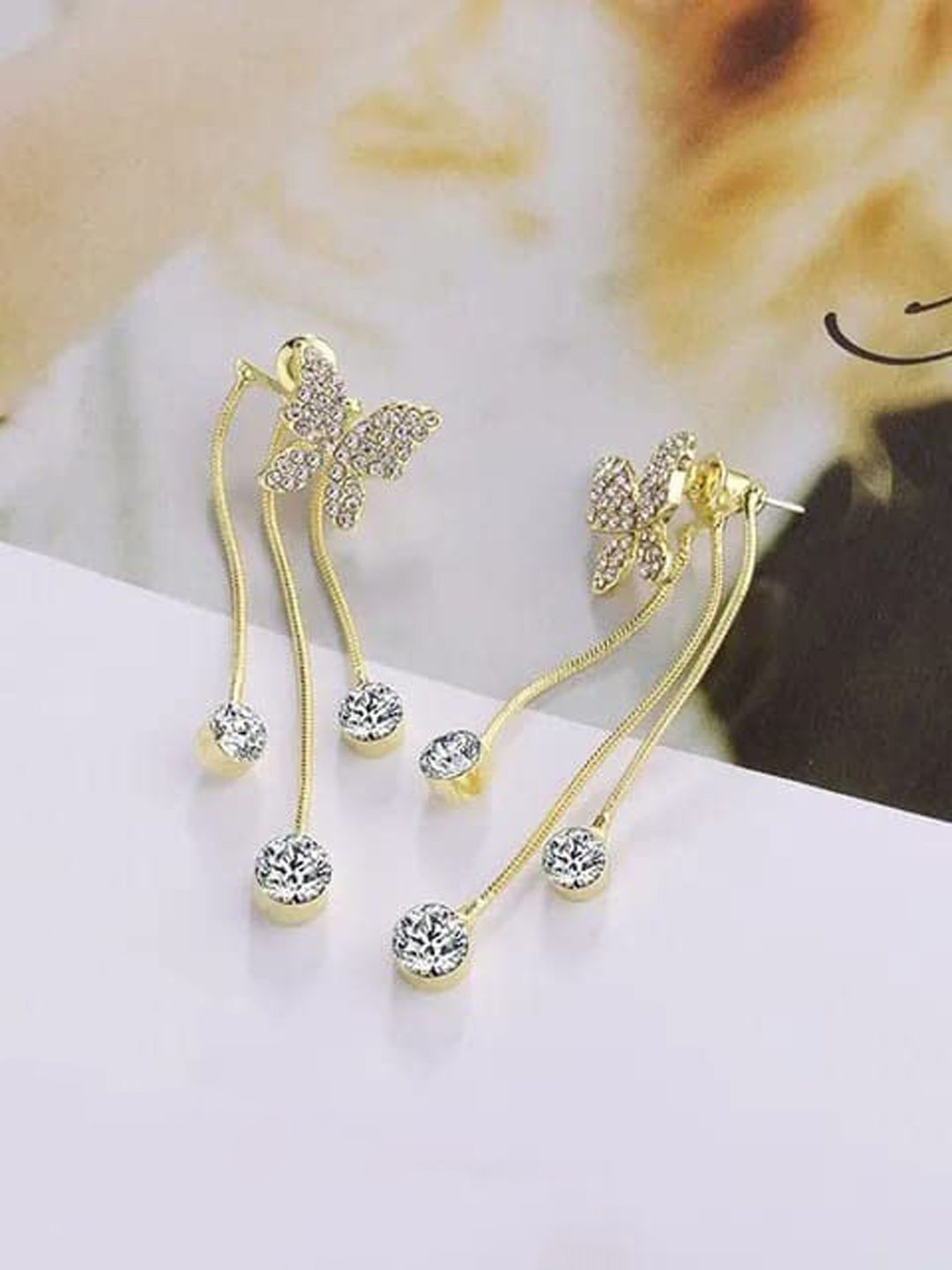 styledose Women French Studded Butterfly Tassel Latest Design Classic Drop Earrings