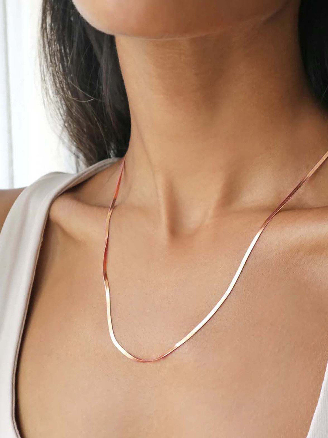 VAMA Simple Stainless Steel Rose Gold Flat Snake Herringbone Necklace Chains