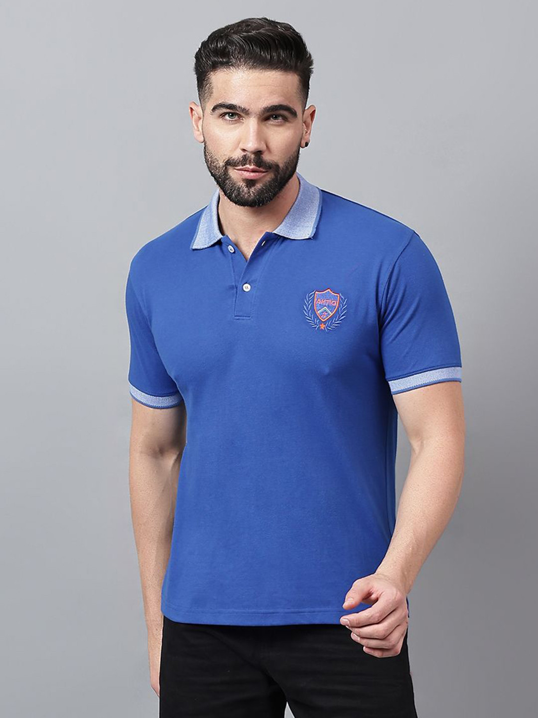 ALAKH HUB Men Polo Collar Applique T-shirt