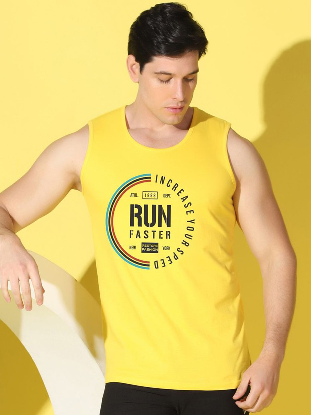 WOOSTRO Printed Gym Innerwear Vest VWS26 RUN YELLOW