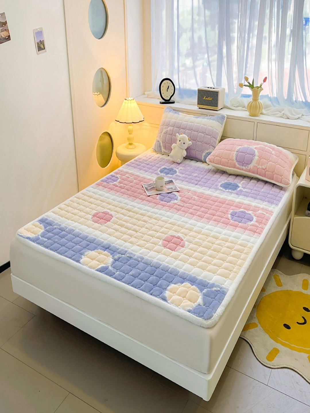 JC HOME Supreme Blue Geometric Polycotton 150 TC Queen Bedsheet with 2 Pillow Covers-47 x 79 inches