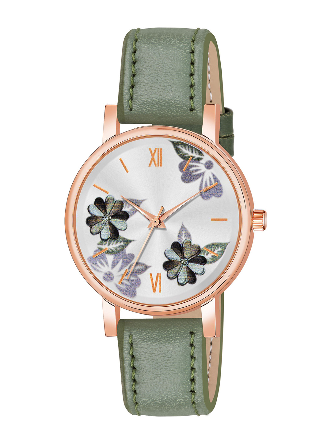 THE SHOPOHOLIC Printed Dial & Leather Straps Analogue Watch K-GREEN