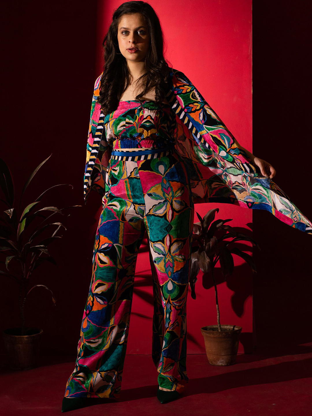 WHIMS Printed Top & Trousers With Cape Co-Ords