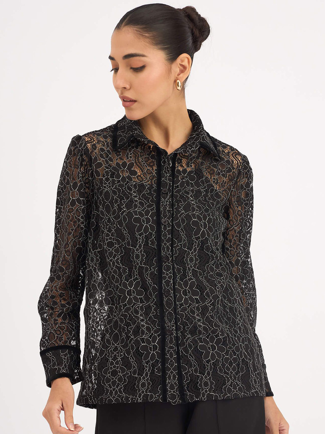 SALT ATTIRE Women Delphine Smart Fit Floral Embroidered Casual Shirt